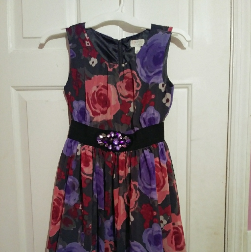 Purple Flower Dress with Sparkly Belt